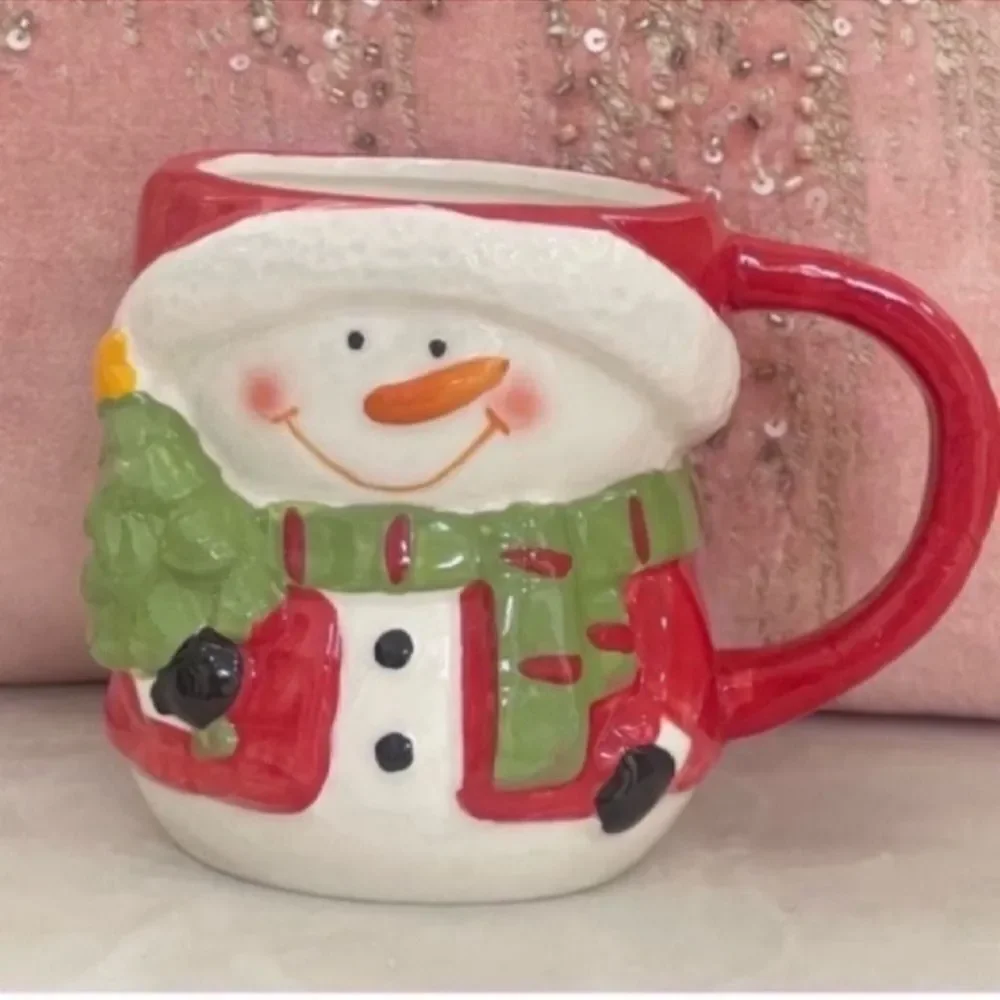New Vintage Snowman Face Mugs, Christmas Hot Chocolate Mugs
